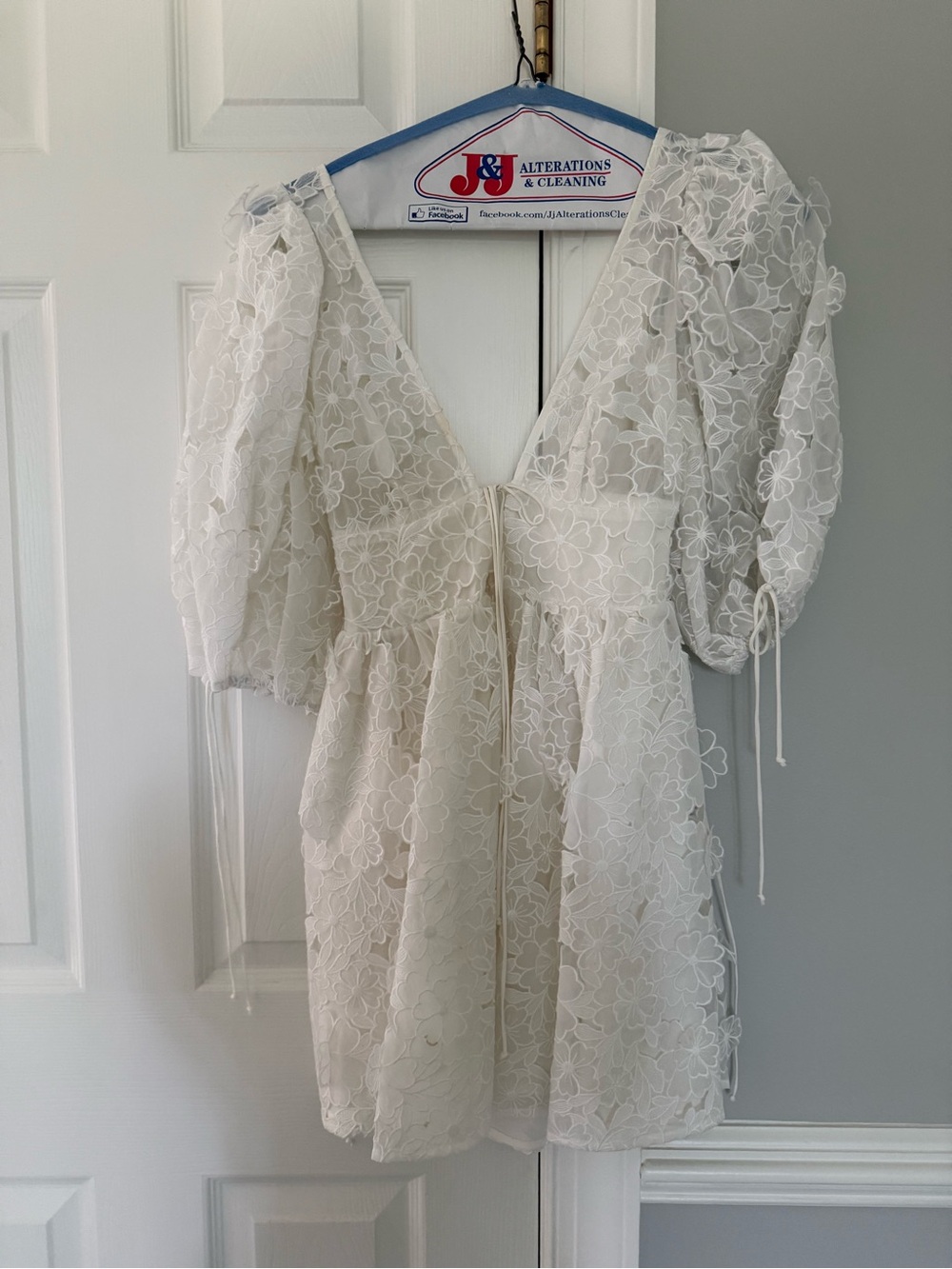 For Love & Lemons Floral Lace Mini Dress with Puff Sleeves